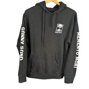 Unus Annus Memento Mori Black Hoodie Hourglass Skull Graphic Mens Small